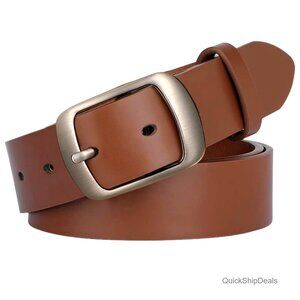 Women's 1.3" Faux Leather Belt with Elegant Buckle, Adjustable Length